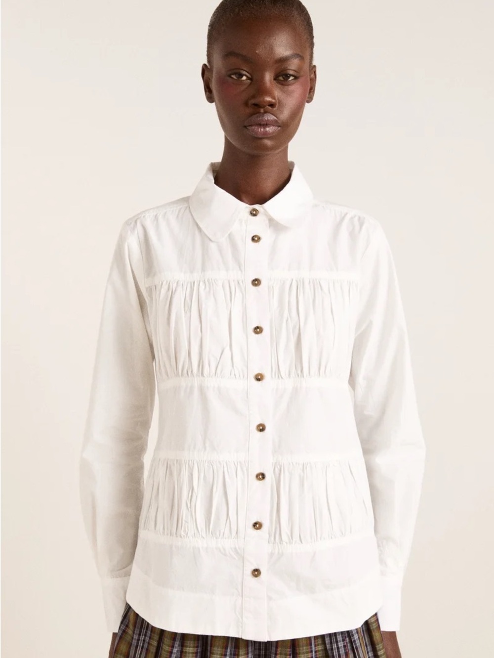Damson Madder Xenia Shirred White Button Down sz 10UK/6US